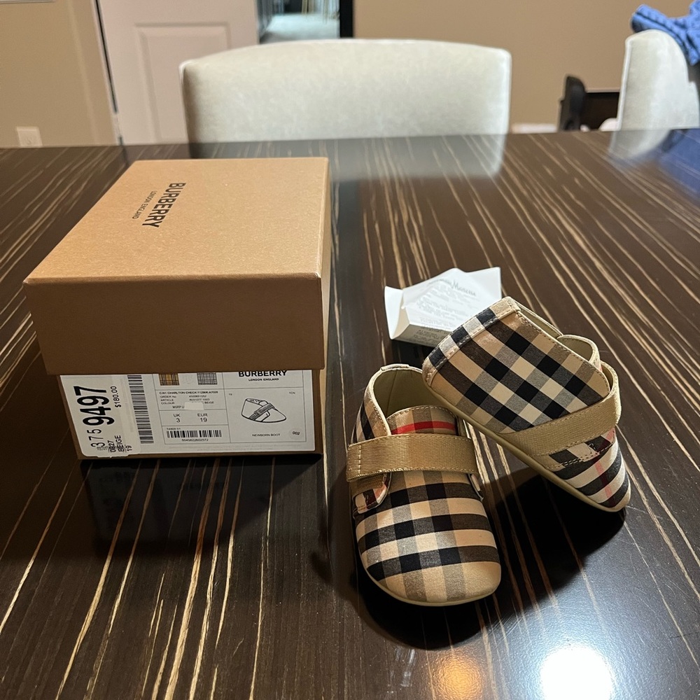 Burberry Kid's Charlton Vintage Check Grip-Strap Booties, Baby